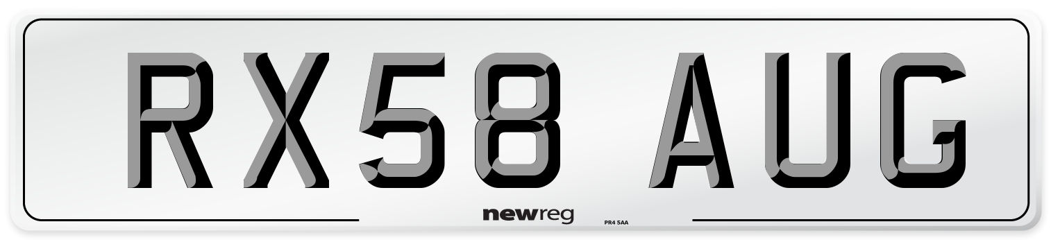 RX58 AUG Number Plate from New Reg